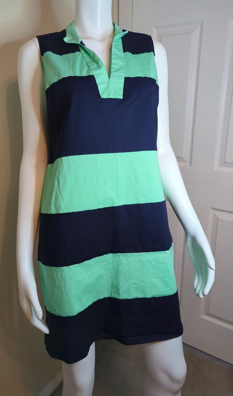 STS SAIL to SABLE Navy Mint Green Colorblock Striped Sleeveless Tunic Dress Sz L